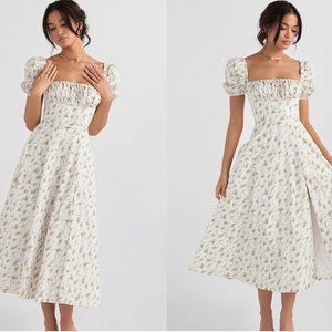 HOUSE OF CB 'Tallulah' Garden Print Puff Sleeve Midi Sundress NWOT